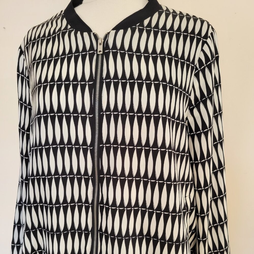 Molly Bracken | Black and White Lightweight Bomber-Style Blazer | Size Large